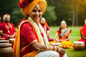 indisch Hochzeit Zeremonie mit Braut und Bräutigam. KI-generiert foto