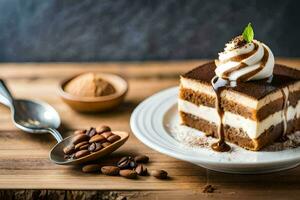 Tiramisu Dessert auf ein Platte. KI-generiert foto