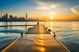 das Stadt von Toronto ist gesehen im das Entfernung beim Sonnenuntergang. KI-generiert foto