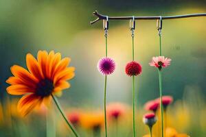 Blumen hängend von ein Ast im ein Feld. KI-generiert foto