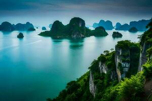 das schön Landschaft von Halong Bucht. KI-generiert foto