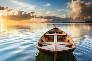 ein Boot auf das Wasser beim Sonnenuntergang. KI-generiert foto