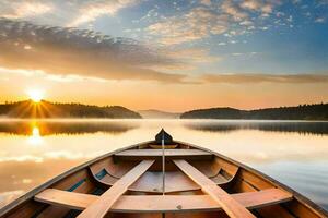 das Boot ist auf das Ruhe Wasser beim Sonnenuntergang. KI-generiert foto