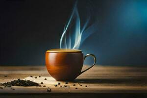 Kaffee, das Tasse, das Dampf, das Schwarz, das Kaffee, das Tasse, Die. KI-generiert foto