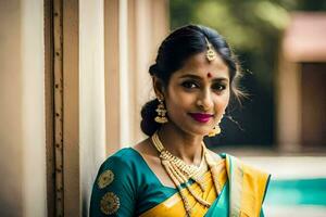 ein schön indisch Frau im ein traditionell Saree. KI-generiert foto