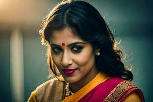 ein indisch Frau im ein Sari. KI-generiert foto