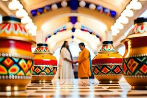 indisch Hochzeit Zeremonie beim das königlich Oase Erholungsort. KI-generiert foto