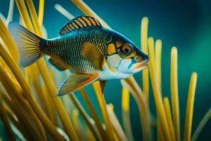 ein Fisch Schwimmen im das Wasser mit Gras. KI-generiert foto