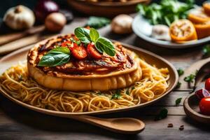 Italienisch Essen auf das Tisch. KI-generiert foto