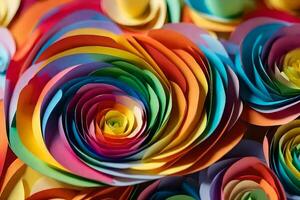 ein bunt Papier Blume Anordnung mit viele anders Farben. KI-generiert foto