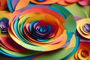 ein bunt Papier Rose gemacht von viele anders farbig Papier. KI-generiert foto