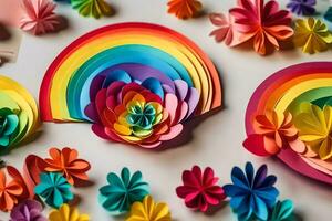 ein Regenbogen und Blumen gemacht von Papier. KI-generiert foto