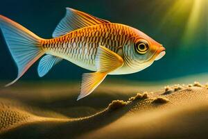 Fisch im das Sand, 3d, Fisch, Sand, Wasser, hd Hintergrund. KI-generiert foto