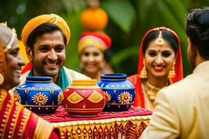 indisch Hochzeit Zeremonie im Mumbai. KI-generiert foto