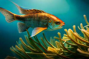 ein Fisch Schwimmen im das Ozean mit Seetang. KI-generiert foto