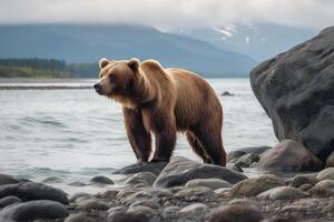 kostenlos Alaska Halbinsel braun Bär Mutter Bär oder Küsten braun Bär generativ ai foto