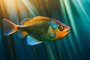 ein Fisch mit hell Farben Schwimmen im das Wasser. KI-generiert foto