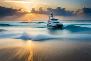 ein Yacht im das Ozean beim Sonnenuntergang. KI-generiert foto