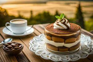 Schokolade Kuchen mit Mandel und Kaffee. KI-generiert foto