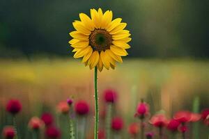 ein Single Sonnenblume steht im ein Feld von Blumen. KI-generiert foto