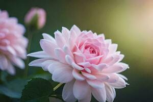 zwei Rosa Blumen sind Blühen im das Sonne. KI-generiert foto