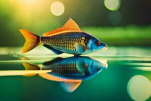 Fisch im das Wasser mit hell Sonne im das Hintergrund. KI-generiert foto