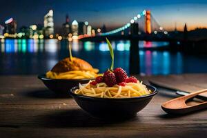 das Stadt von Beleuchtung, das Stadt von Pasta, Essen, hd Hintergrund. KI-generiert foto