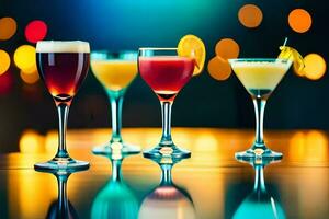 vier anders Typen von Cocktails auf ein Tisch. KI-generiert foto