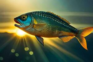 Fisch im das Sonnenuntergang. KI-generiert foto