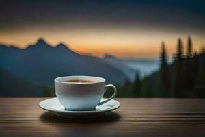 Kaffee, das Berge, das Sonnenaufgang, das Berge, das Sonnenaufgang, das Berge, Die. KI-generiert foto