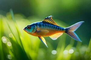 ein Fisch im das Gras. KI-generiert foto