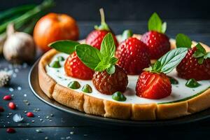 ein Dessert mit Erdbeeren und Creme. KI-generiert foto