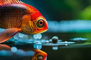 ein Fisch mit rot Augen und ein groß Mund. KI-generiert foto