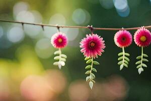 Rosa Blumen hängend von ein Kabel. KI-generiert foto