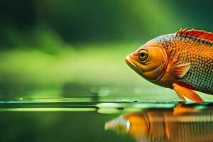 ein Fisch ist Stehen auf das Wasser mit es ist Betrachtung. KI-generiert foto