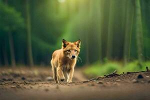 ein einsam Wolf Gehen durch ein Wald. KI-generiert foto