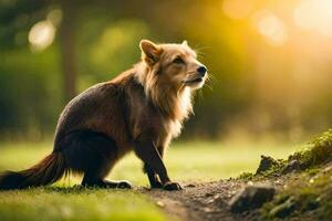 ein Hund ist Stehen auf das Gras im das Sonne. KI-generiert foto