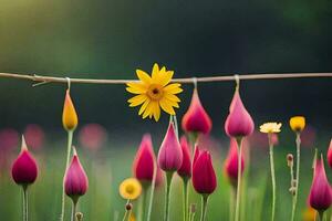 ein Blume ist hängend von ein Kabel. KI-generiert foto