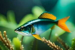 ein Fisch Schwimmen im ein Aquarium. KI-generiert foto