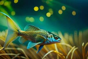 ein Fisch Schwimmen im das Wasser mit Gras. KI-generiert foto