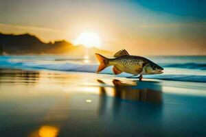 Foto Hintergrund das Himmel, Fisch, Sonnenuntergang, das Meer, das Strand, das Ozean, Die. KI-generiert
