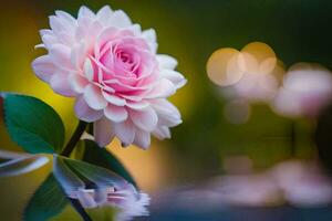 ein Rosa Blume ist reflektiert im das Wasser. KI-generiert foto