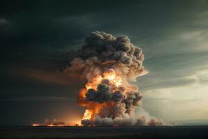 nuklear Explosion und Pilz Wolke. ökologisch Katastrophe. ai generativ foto