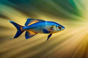 ein Blau Fisch mit Gelb Flossen und ein hell Licht. KI-generiert foto