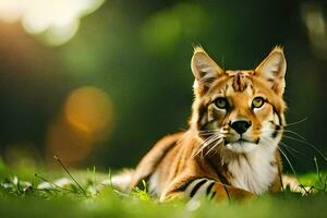 ein Tiger Verlegung im das Gras. KI-generiert foto