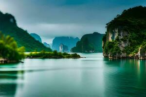 das schön Landschaft von Halong Bucht. KI-generiert foto