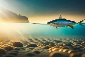 ein Fisch Schwimmen im das Ozean mit Felsen und Kiesel. KI-generiert foto