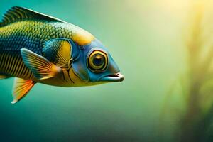 ein Fisch mit groß Augen und ein Gelb und Blau Körper. KI-generiert foto