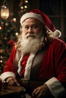Santa claus oder Heilige Nikolaus auf Urlaub Hintergrund. fröhlich Weihnachten und glücklich Neu Jahr. ai generativ foto