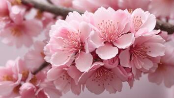 Sakura Blume. Kirsche blühen schließen hoch. Frühling Blumen- Hintergrund. ai generativ foto